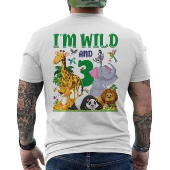 I'm Wild And 3 Safari Zoo Animal Wild And Three Birthday Men's T-shirt Back Print | Mazezy