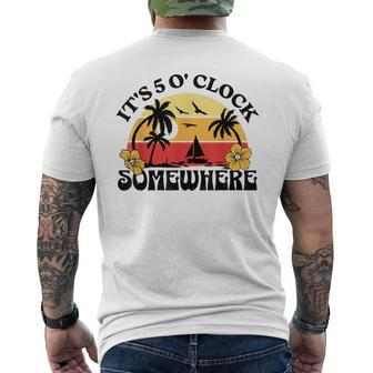 Its 5 O’Clock Somewhere Summer Retro Sunset Drinking Drinking Funny Designs Funny Gifts Mens Back Print T-shirt | Mazezy