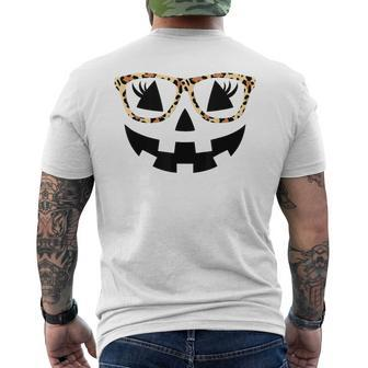 Jack O Lantern Face Pumpkin Hallowen Leopard Print Glasses Men's T-shirt Back Print - Monsterry UK