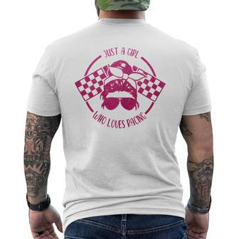 Just A Girl Who Loves Racing Race Day Checkered Flags Gift Racing Funny Gifts Mens Back Print T-shirt | Mazezy
