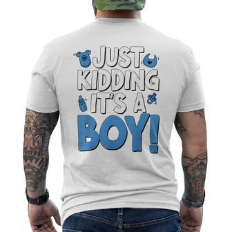 Just Kidding Its A Boy - Funny Pink Gender Reveal Mens Back Print T-shirt - Seseable
