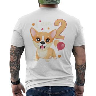 Kids 2 Years Old 2 Birthday Outfit Boy Girl Corgi Dog Mens Back Print T-shirt | Mazezy
