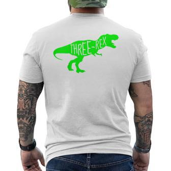 Kids 3 Year Old Birthday Boy Gift Dinosaur Three Rex Green Dinosaur Funny Gifts Mens Back Print T-shirt | Mazezy