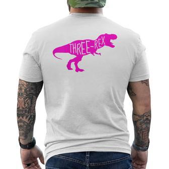 Kids 3 Year Old Birthday Girl Gift Dinosaur Three Rex Pink Dinosaur Funny Gifts Mens Back Print T-shirt | Mazezy