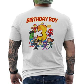 Kids 3Rd Third Birthday Boy Superhero Super Hero Party Mens Back Print T-shirt - Monsterry