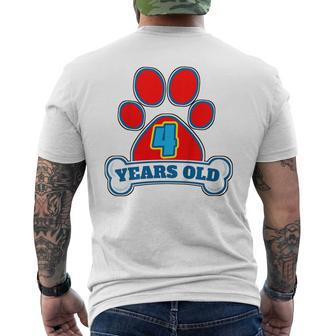 Kids 4 Year Old 4Th Birthday Paw Themed Party Gift Boys Girls Mens Back Print T-shirt | Mazezy UK