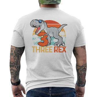 Kids Boys Three Rex 3Rd Birthday Third Dinosaur 3 Year Old Mens Back Print T-shirt - Seseable