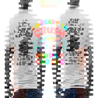 Kids Crush Kindergarten Monster Truck First Day Of School Boy Mens Back Print T-shirt | Mazezy