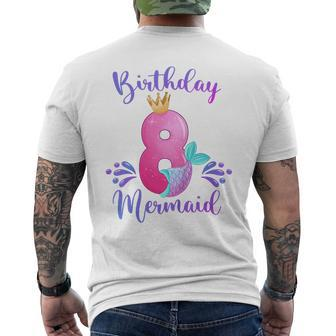 Kids Girls 8Th Birthday Mermaid Birthday Party 8 Years Old Fish Mens Back Print T-shirt | Mazezy
