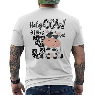 Kids Holy Cow Im 3 Birthday Boy 3Rd Cow Farm Animals Bday Mens Back Print T-shirt | Mazezy CA