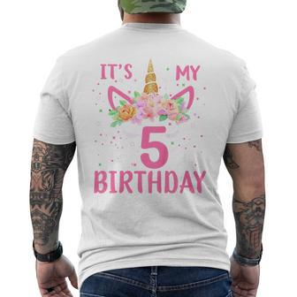 Kids Its My 5Th Birthday Unicorn Lover Kid 5 Years Old Birthday Mens Back Print T-shirt | Mazezy UK