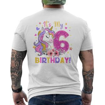 Kids Its My 6Th Birthday Funny Unicorn Girls 6 Year Old Gift Mens Back Print T-shirt - Seseable