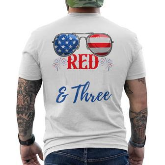 Kids Red White And Three 4Th Of July Birthday Party America 3Rd Mens Back Print T-shirt | Mazezy