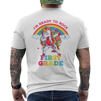 Kids Rock First Grade Dabbing Unicorn Back To School Girls Gift Unicorn Funny Gifts Mens Back Print T-shirt | Mazezy