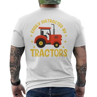Kids Tractor Toddler Boys Farm Easily Distracted By Tractors Mens Back Print T-shirt - Seseable