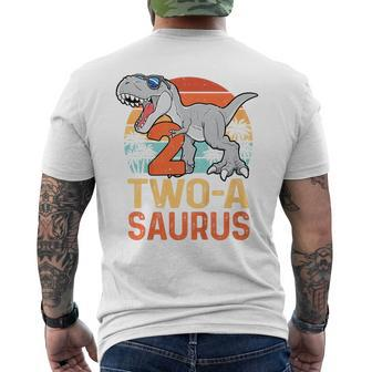 Kids Two A Saurus Rex 2Nd Birthday Dinosaur 2 Year Old Boys Mens Back Print T-shirt - Seseable