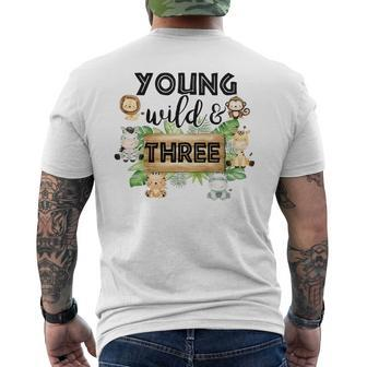 Kids Young Wild Three Zoo Birthday Safari Jungle Animal 3 Yrs Old  Mens Back Print T-shirt