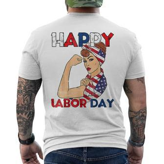 Labor Day Rosie The Riveter American Flag Woman Usa Men's T-shirt Back Print - Seseable