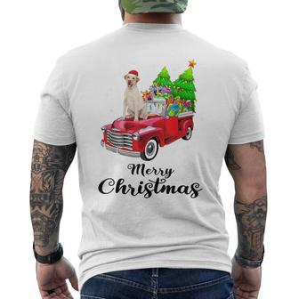 Labrador Retriever Ride Red Truck Christmas Pajama Men's T-shirt Back Print | Mazezy