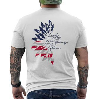 Land Of The Free Because Of The Brave Usa Sunflower 4Th July Mens Back Print T-shirt | Mazezy