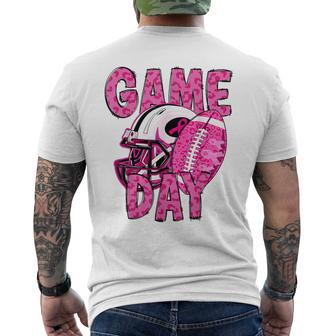Leopard Game Day Pink American Football Tackle Breast Cancer Men's T-shirt Back Print - Seseable