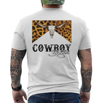 Leopard Rodeo Cowboy Western Bull Skull Killer Cowhide Rodeo Funny Gifts Mens Back Print T-shirt | Mazezy