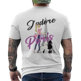 I Love Paris Woman Walking Poodles By Eiffel Tower Men's T-shirt Back Print - Monsterry
