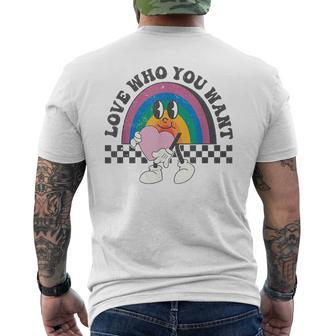 Love Who You Want Retro Distressed Lgbtq Pride Love Is Love Mens Back Print T-shirt | Mazezy