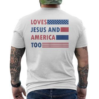 Loves Jesus And America Too Retro Men's Crewneck Short Sleeve Back Print T-shirt - Monsterry CA