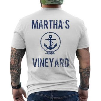 Marthas Vineyard Knot And Anchor Distressed Navy Blue Mens Back Print T-shirt | Mazezy