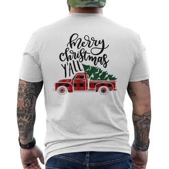 Merry Christmas Yall Vintage Truck With Tree Plaid T Men's T-shirt Back Print | Mazezy