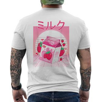 Milk Shake Carton Funny Japanese Kawaii Strawberry Retro 90S 90S Vintage Designs Funny Gifts Mens Back Print T-shirt | Mazezy