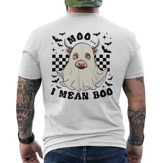 Moo I Mean Boo Highland Cow Ghost Halloween Costume Men's T-shirt Back Print - Thegiftio UK
