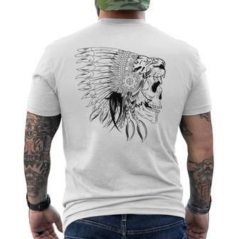 Native American Lion Skull Indian Headdress War Mens Back Print T-shirt | Mazezy