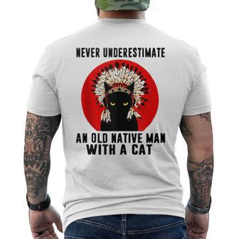 Natives American Never Underestimate An Old Man With A Cat Men's T-shirt Back Print - Seseable