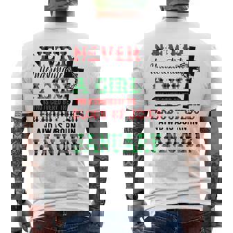 Never Underestimate A Girl Born In Jan Cool January Birthday Mens Back Print T-shirt | Mazezy