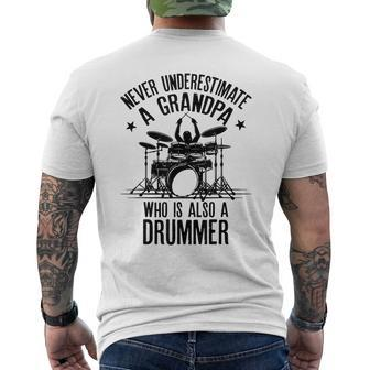Never Underestimate A Grandpa Who Is Also A Drummer Fun Gift Gift For Mens Mens Back Print T-shirt - Seseable