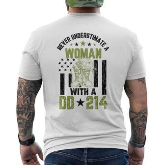 Never Underestimate A Woman Veteran Veterans Day Graphic Veteran Funny Gifts Mens Back Print T-shirt | Mazezy