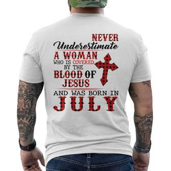 Never Underestimate A Woman Was Born In July Birthday Mens Back Print T-shirt | Mazezy