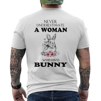 Never Underestimate A Woman Who Love Bunny Mens Back Print T-shirt | Mazezy