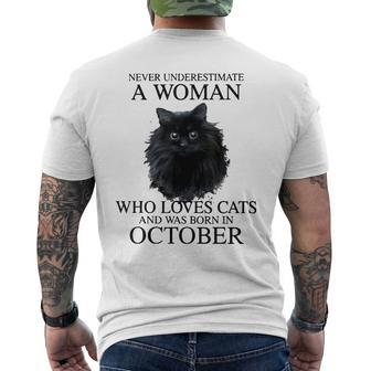 Never Underestimate A Woman Who Loves Cats Born In October Mens Back Print T-shirt - Seseable