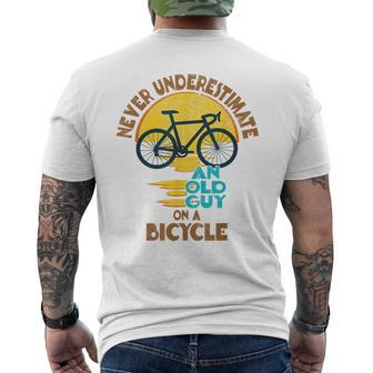 Never Underestimate An Old Guy On A Bicycle | Bike Lovers Gift For Mens Mens Back Print T-shirt - Seseable