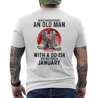 Never Underestimate An Old January Man With A Dd214 Mens Back Print T-shirt - Seseable