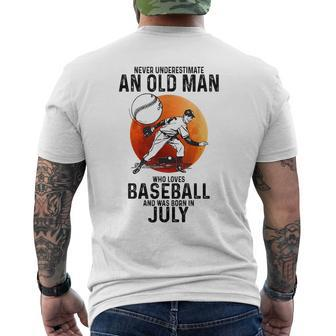 Never Underestimate An Old Man Who Loves Baseball July Mens Back Print T-shirt - Seseable