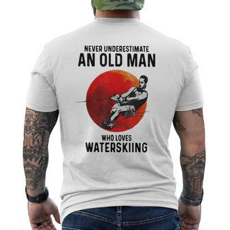 Never Underestimate An Old Man Who Loves Water Skiing Old Man Funny Gifts Mens Back Print T-shirt | Mazezy
