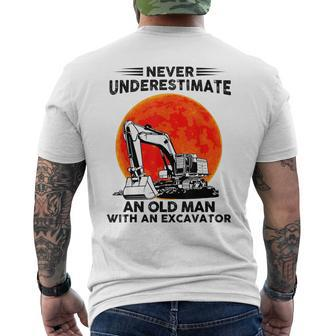Never Underestimate An Old Man With An Excavator Mechanic Mens Back Print T-shirt - Seseable