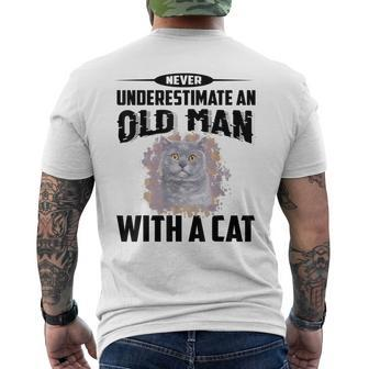 Never Underestimate An Old Man With British Shorthair Cat Old Man Funny Gifts Mens Back Print T-shirt | Mazezy