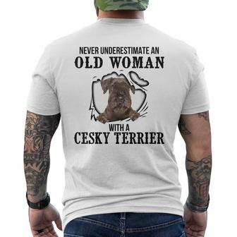 Never Underestimate An Old Woman With A Cesky Terrier Old Woman Funny Gifts Mens Back Print T-shirt | Mazezy