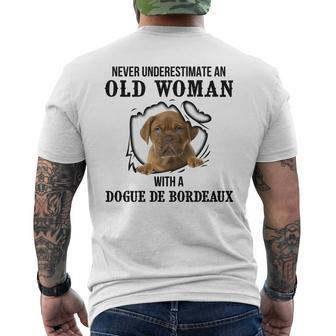 Never Underestimate An Old Woman With A Dogue De Bordeaux Old Woman Funny Gifts Mens Back Print T-shirt | Mazezy