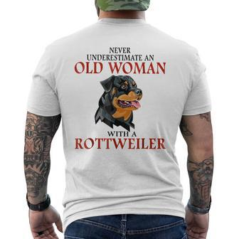 Never Underestimate An Old Woman With A Rottweiler Mens Back Print T-shirt - Seseable